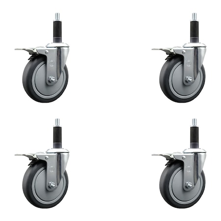 Service Caster 5'' SS Thermoplastic Rubber Swivel 1'' Expanding Stem Caster Set Total Lock Brake, 4PK SCC-SSEXTTL20S514-TPRB-1-4